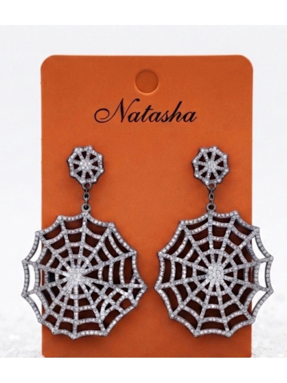 NWT ⚜️🖤⚜️ Natasha Spider Web Glass Crystal Halloween Earrings